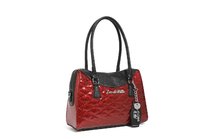 Handle bags with thick handles for support -Black and Red Rum Sparkle Route 66 Tote