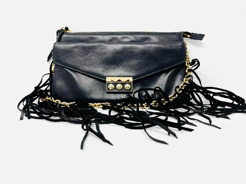 Handle bags with soft velvet for luxury -Henri Bendel Black/Gold Shoulder Bag Chain Leather Designer Purse