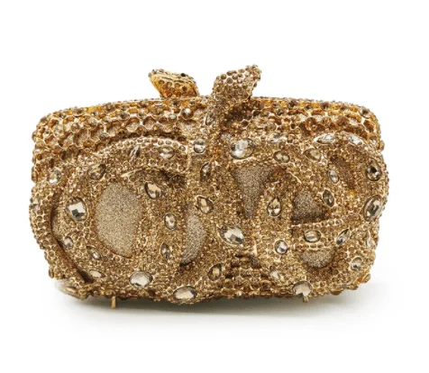 Handle bags with neutral tones for versatility -Python Diamond-studded Dinner Bag Magnetic Clasp Chain Clutch