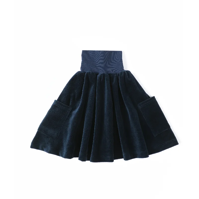 Halter Dresses for Chic Style -Anecdote Navy Velour High Waisted Skirt With Pockets