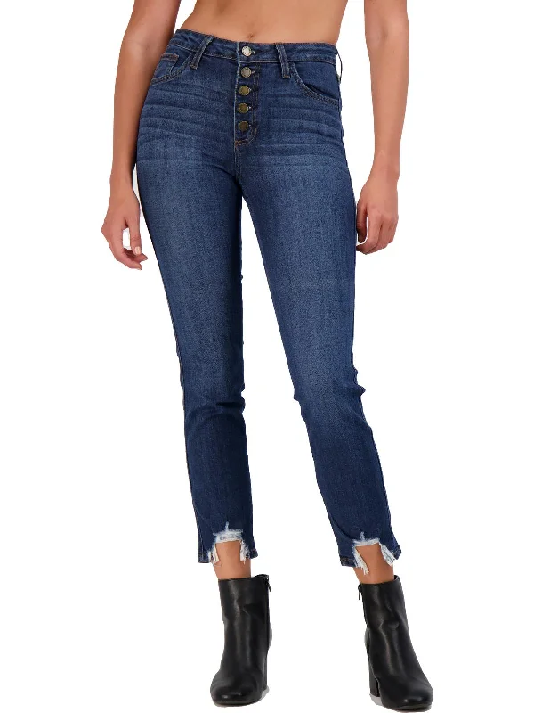 Leather Trim Jeans for Luxury -Womens High-Rise Cropped Straight Leg Jeans