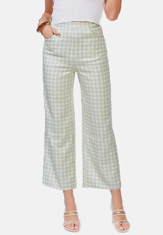 High-waisted tight trousers for women with slimming silhouette and smooth fit -watercolour checks stretchable pants