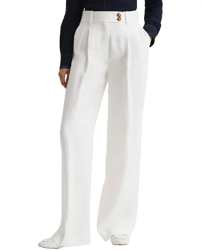 Tight trousers for women with leather accents and modern, bold design -Reiss Hollie Linen-Blend Trouser