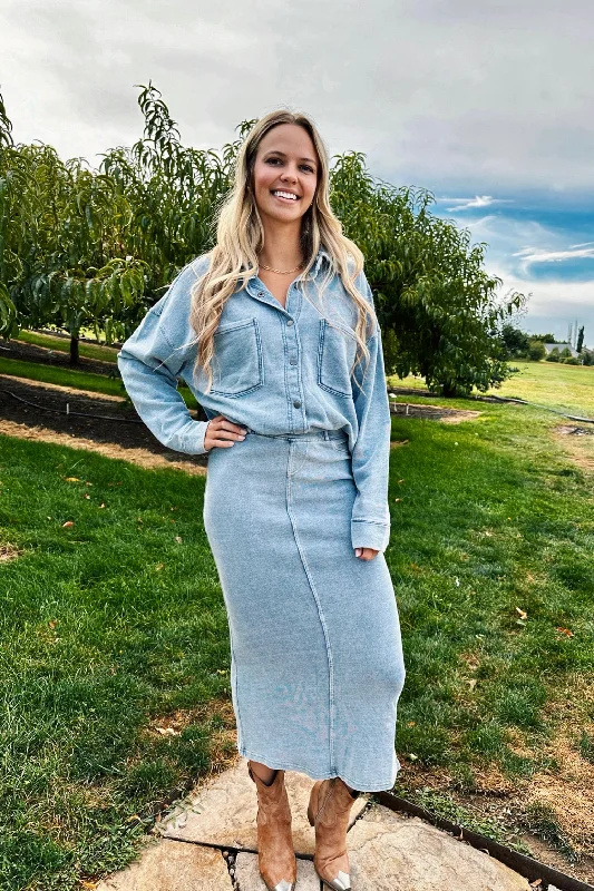 Denim Dresses for Casual Style -Sawyer Denim Maxi Skirt