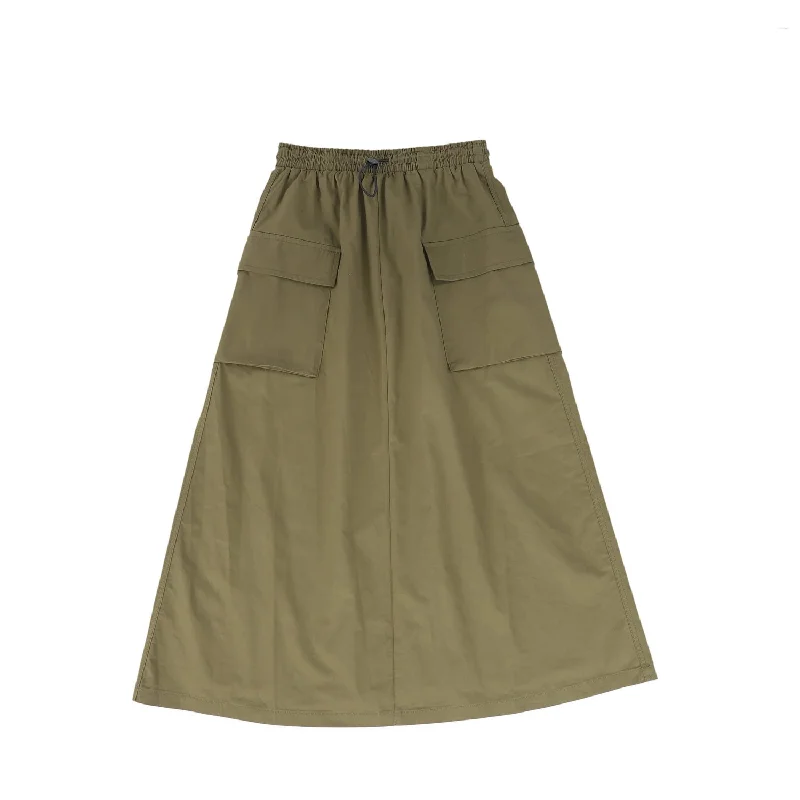 Mother's Day Dresses for Gift -Vibe Olive Bicky Poplin Pocket Skirt