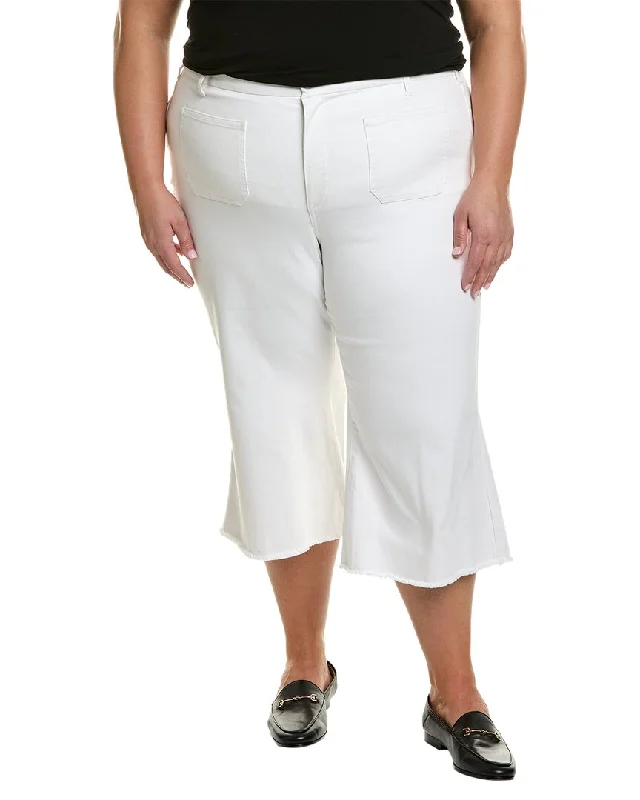 High-waisted tight trousers for women with slimming silhouette and smooth fit -NYDJ Plus Patchie Major Wide Leg Capri Optic White Jean