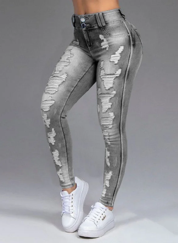 Birthday Jeans for Celebration -Hot Sale Ladies Jeans Ripped Holes Show Thin Stretch Jeans Trousers Women Trousers