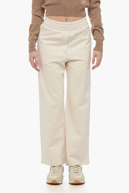 Stretch denim tight trousers for women with flexibility and stylish design -Max Mara WEEKEND Wide-Leg PENTOLA Joggers with Embroidered Logo