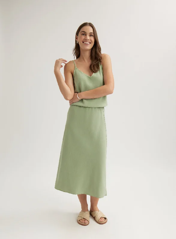 Maxi Dresses for Elegant Style -Bias Midi Skirt - Olive Grove