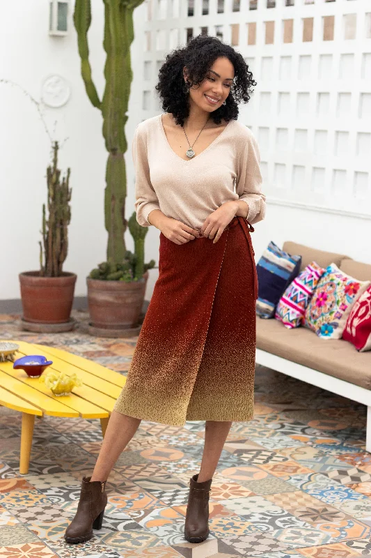 One-piece Dress for Youth Event -Thanta Degrade in Brown Organic Cotton Knit Wrap Degrade Russet Wrap Skirt from Peru