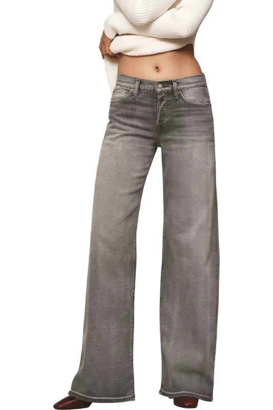 Cutoff Shorts Jeans for Fun -Mid Rise Wide Leg Jeans In Smoke