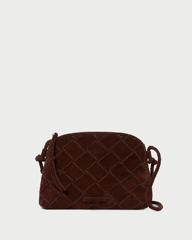 Vegan leather handle bags for eco-friendly chic -Mallory Espresso Woven Suede Crossbody