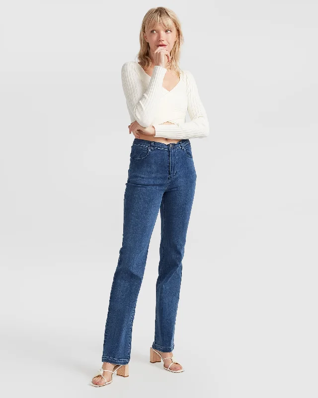 Tight trousers for women with leather accents and modern, bold design -Impossible Highs Bootleg Jean