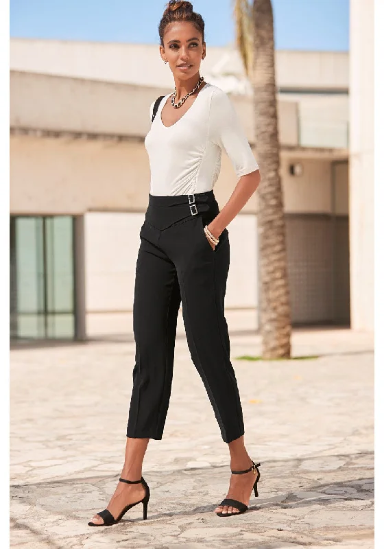 Form-fitting tight trousers for women with slimming effect and flattering cut -LASCANA Women's Side Buckle Pants