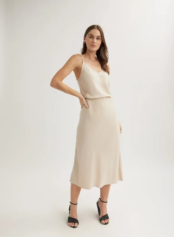 Prom Dresses for School Dance -Bias Midi Skirt - Linen Sand