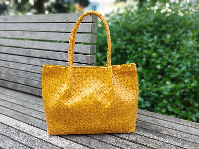 Handle bags with vegan suede for softness -Sasha Weave Frannie Yellow