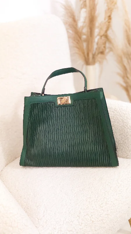 Handle bags with sleek zippers for closure -Nia Bag- Green