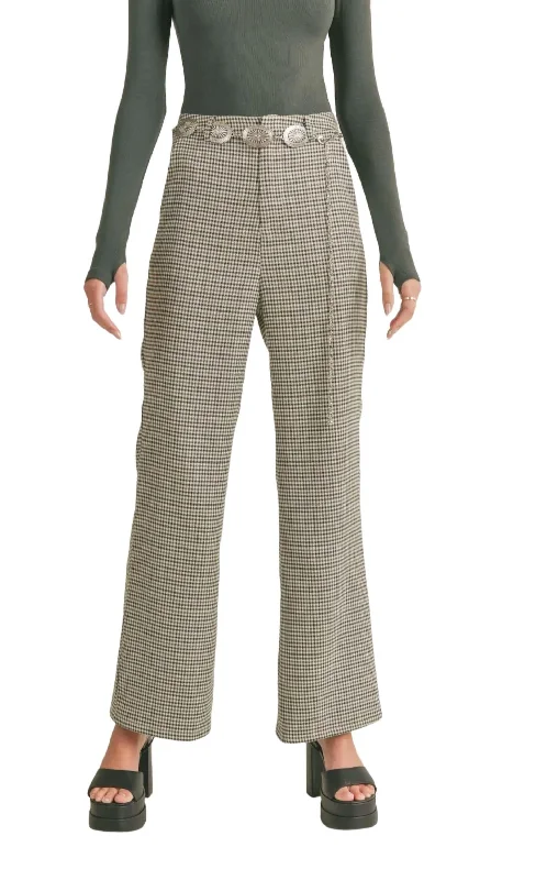 Tight cargo trousers for women with stylish pockets and slim cut for urban look -Tavi High Waisted Houndstooth Pant In Taupe/green