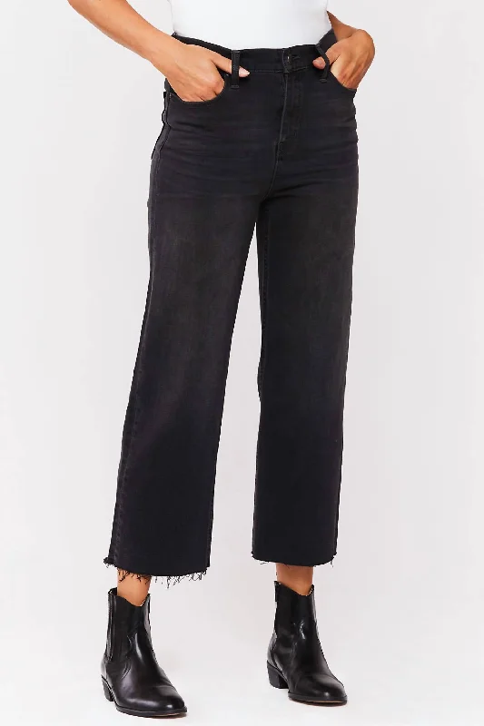 High-waisted tight trousers for women with elastic waistband for added comfort -West Coast Flare Denim Jean In Grey Ash