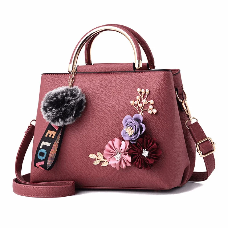 Handle bags with bright florals for cheer -Womens Purses and Handbag Shoulder Bags Ladies Designer Top Handle Satchel Tote Bag with Ribbons and Flower Decoration