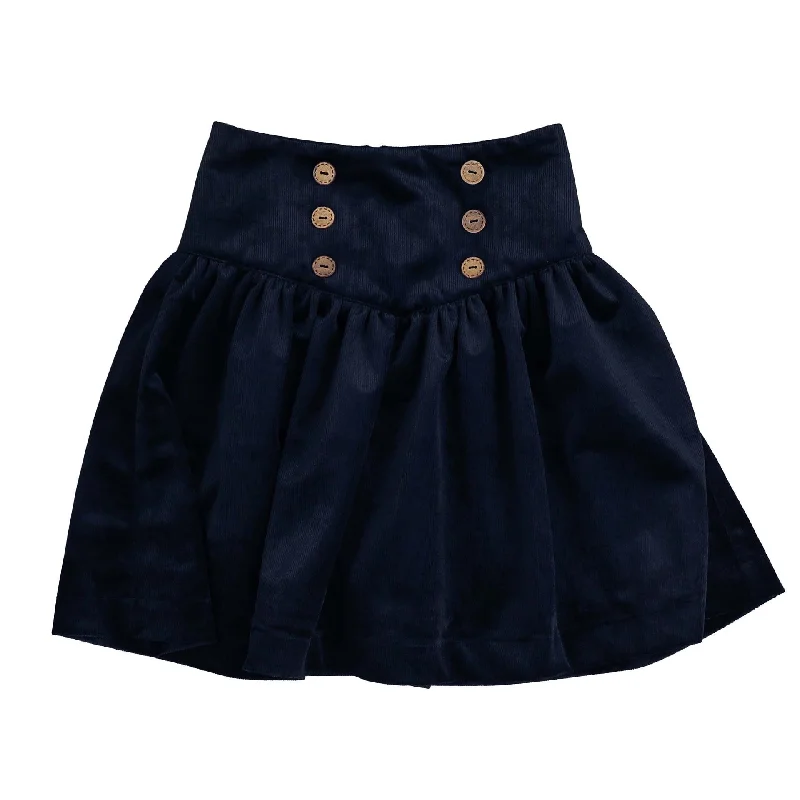 Polyester Dresses for Durable -Belati Navy Velour Corduroy Skirt (BSK334)