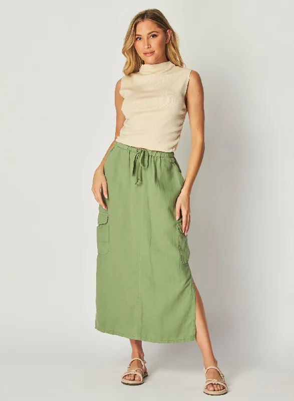 Studded Dresses for Statement -Goldie Bellow Pocket Cargo Skirt - Lush Foliage