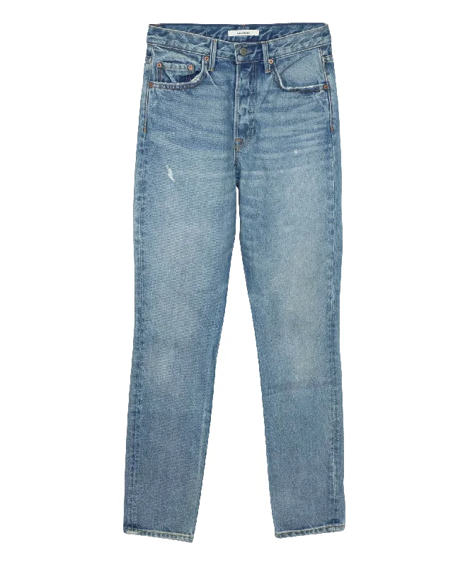 Sustainable Jeans for Eco -GRLFRND High-Rise Straight Leg Jeans in Blue Cotton