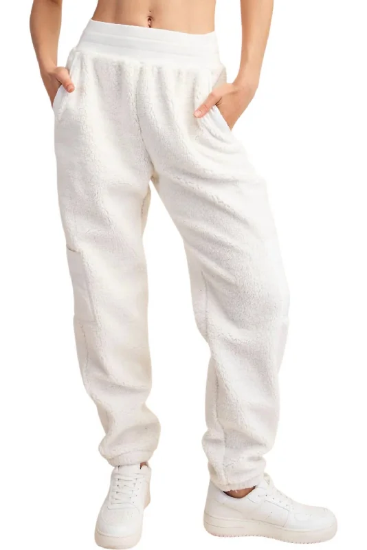 Classic tight trousers for women with smooth fabric and chic, timeless design -Micro Sherpa Pants In Ivory