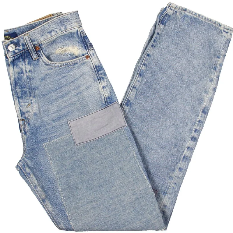 Blue Jeans for Everyday Wear -Womens Distressed Light Wash Straight Leg Jeans