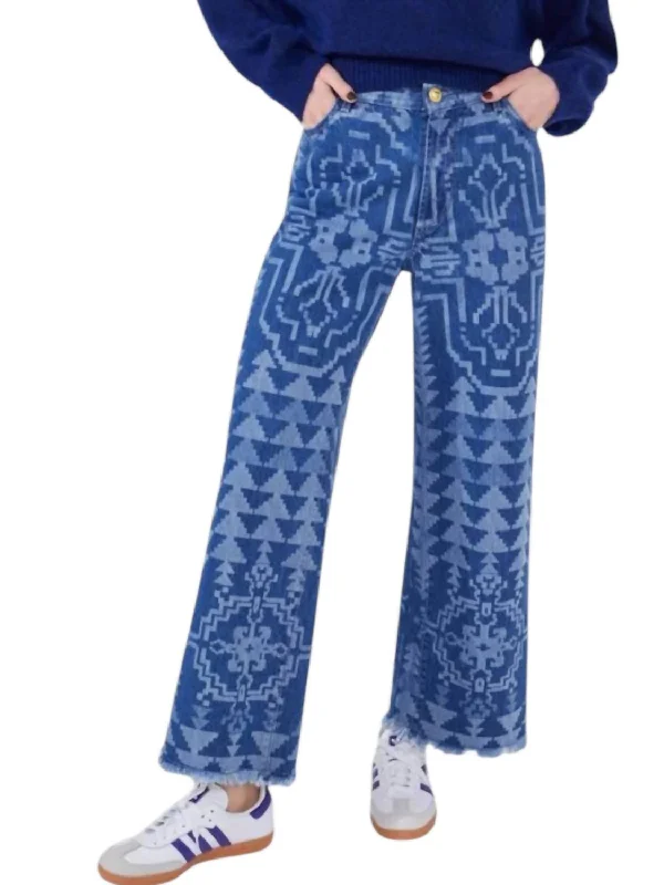 White Jeans for Fresh Look -Laser Printed Cropped Wide Leg Jeans In Blue