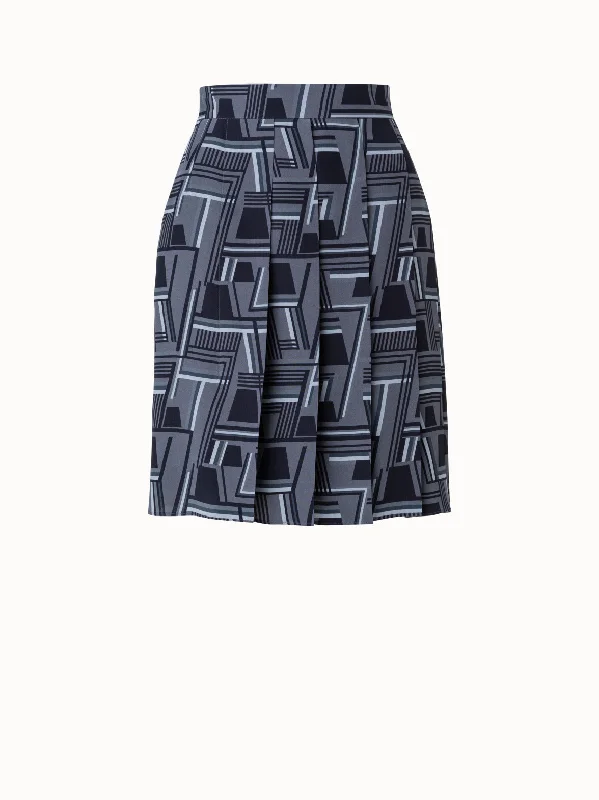 Tie-up Dresses for Decorative -Short Pleated Skirt with Zig Zag Trapezoid Print