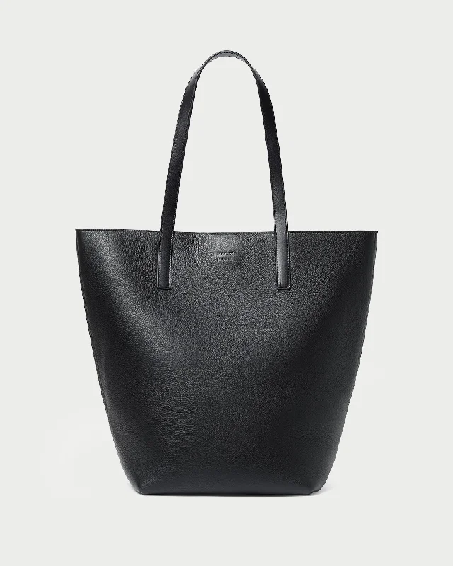 Handle bags with lightweight nylon for ease -Walker Black Pebbled Leather Tote