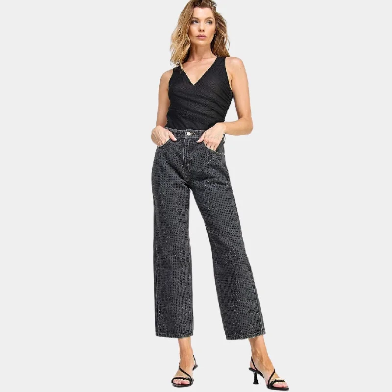 Low Waisted Jeans for Casual -The Crystal Cropped Straight Jeans (Black + Stone)