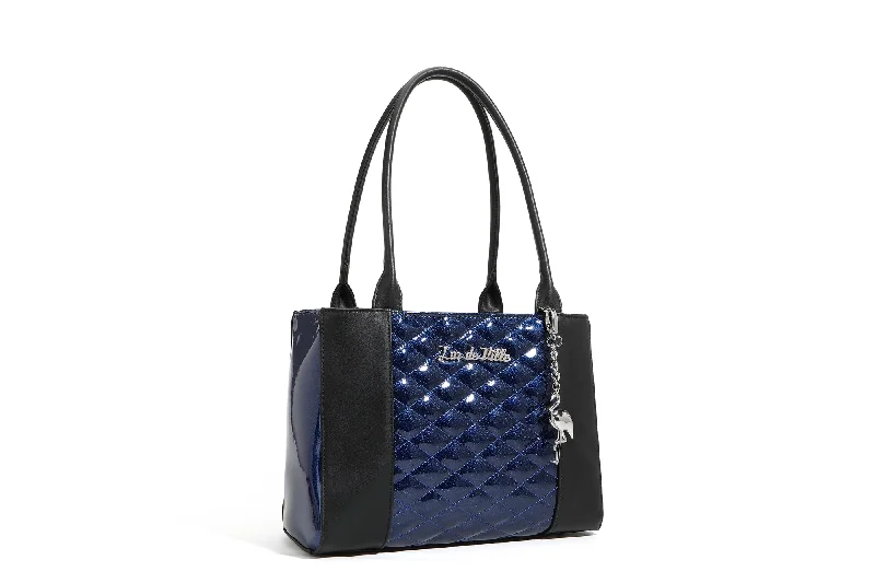 Handle bags with floral prints for spring -Black and Royal Blue Sparkle Cha Cha Totes