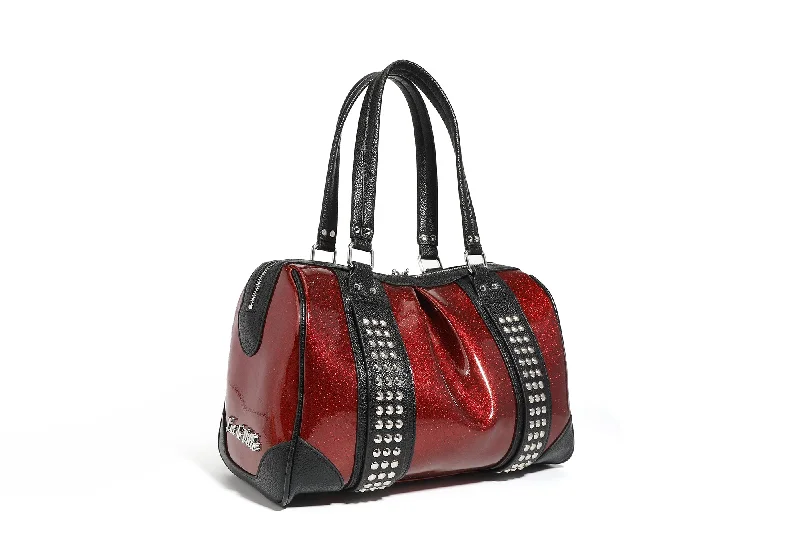 Handle bags with floral embroidery for detail -Black and Red Rum Sparkle Evie Tote