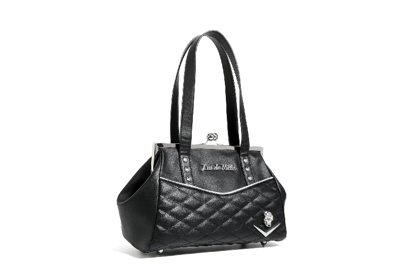 Handle bags with seasonal prints for holidays -Black Matte Femme Fatale Kiss Lock