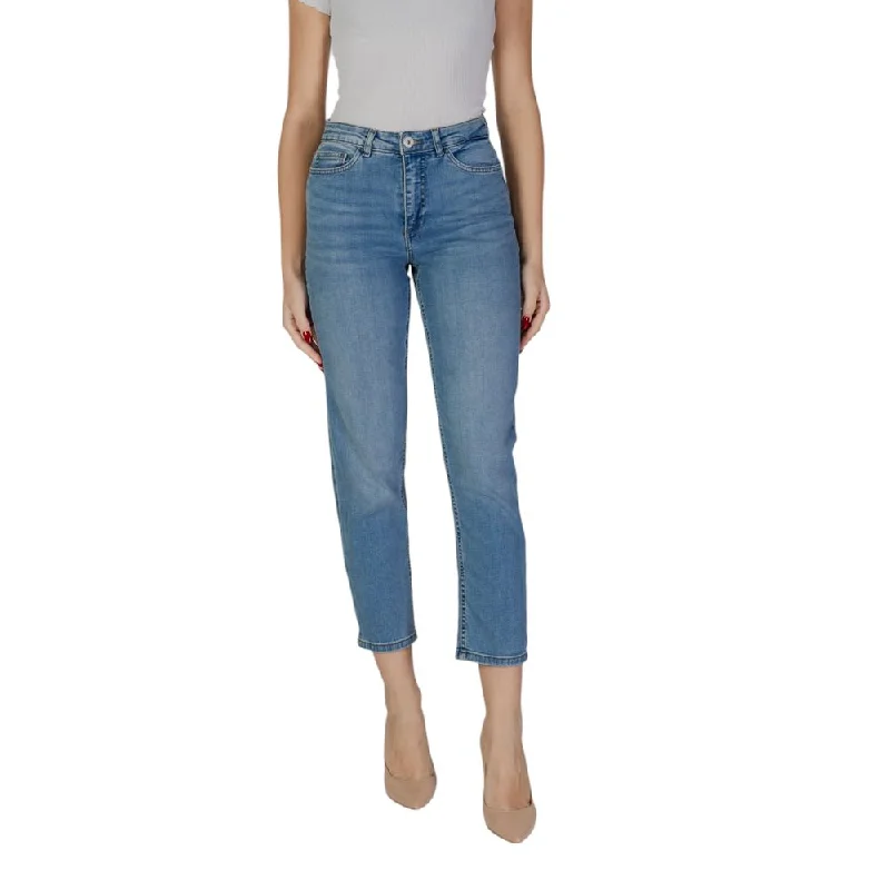 Loose-fit tight trousers for women with high waist and casual, comfortable style -ICHI blue Cotton Jeans & Women's Pant