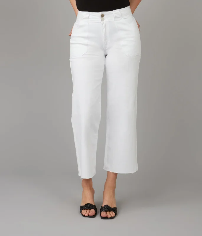 Belt Loops Jeans for Accessorizing -Women's COLETTE-WHT High Rise Wide Leg Jeans