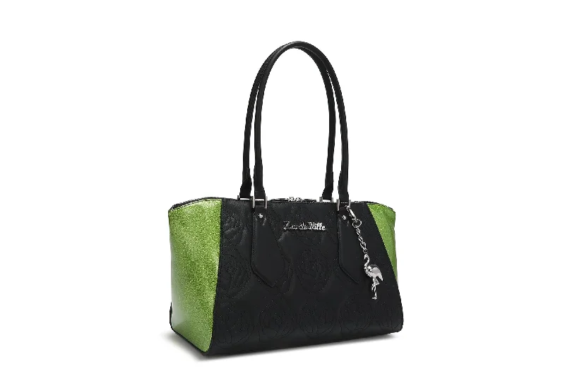 Handle bags with sleek silhouettes for fashion -Black with Envy Green Sparkle Safari Tote