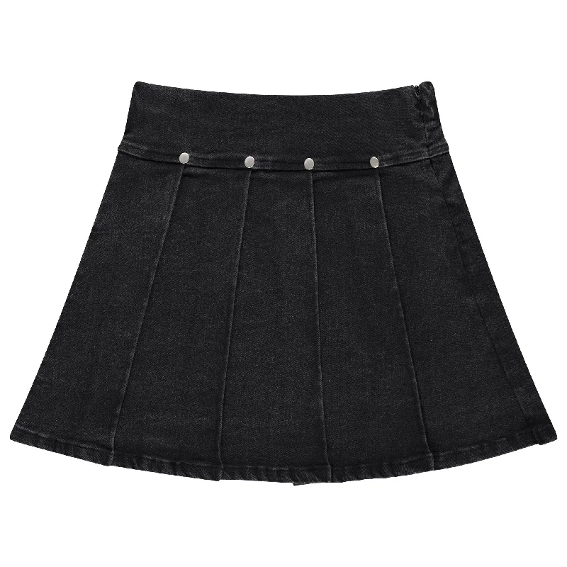 Printed Dresses with Patterns -Jaybee Black Denim Pleated Denim Skirt