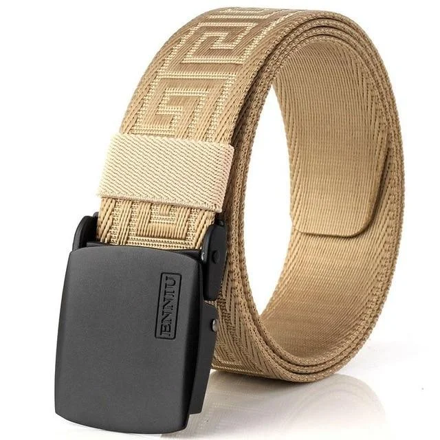 White Jeans for Fresh Look -Designer Nylon Canvas Black Metal Buckle Men’s Casual Belt for Jeans