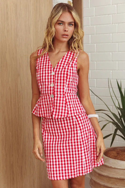 Solid Color Dresses for Simple -Philomena A-Line Mini Skirt Gingham Red