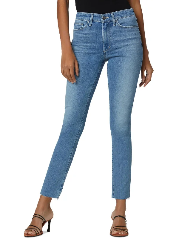 Ripped Jeans for Trendy Look -Womens Denim Mid Rise Straight Leg Jeans