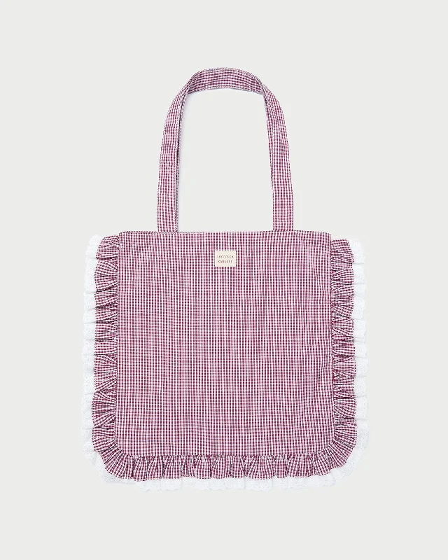 Handle bags with perforated details for style -Justine Maroon Ruffle Tote