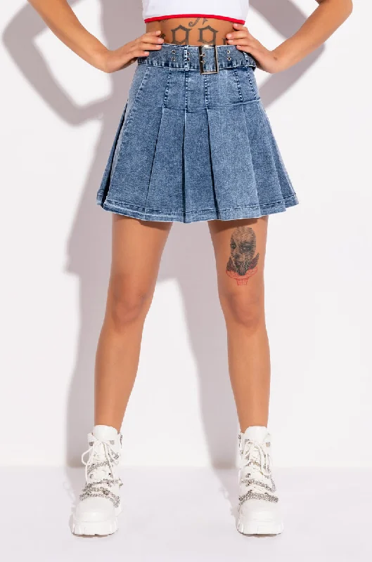 Mini Dresses for Youthful Look -GET WHAT I WANT PLEATED DENIM MINI SKIRT