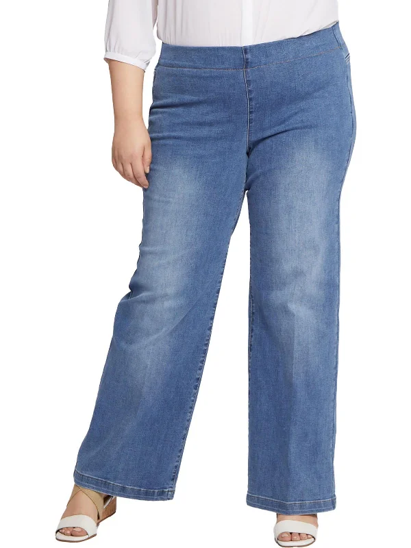 Wide Leg Jeans for Comfort -Plus Womens Knit Denim Wide Leg Jeans