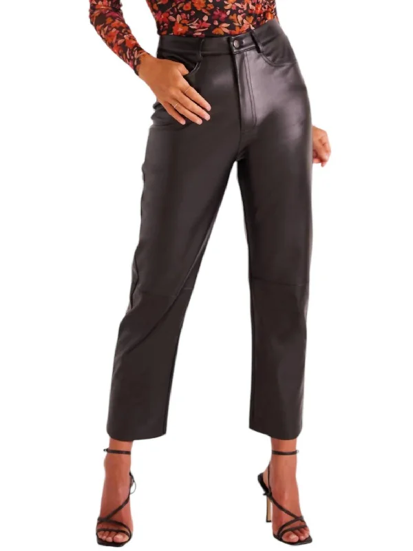 Straight-leg tight trousers for men with sharp crease and streamlined design -Leena Faux Leather Pants In Black