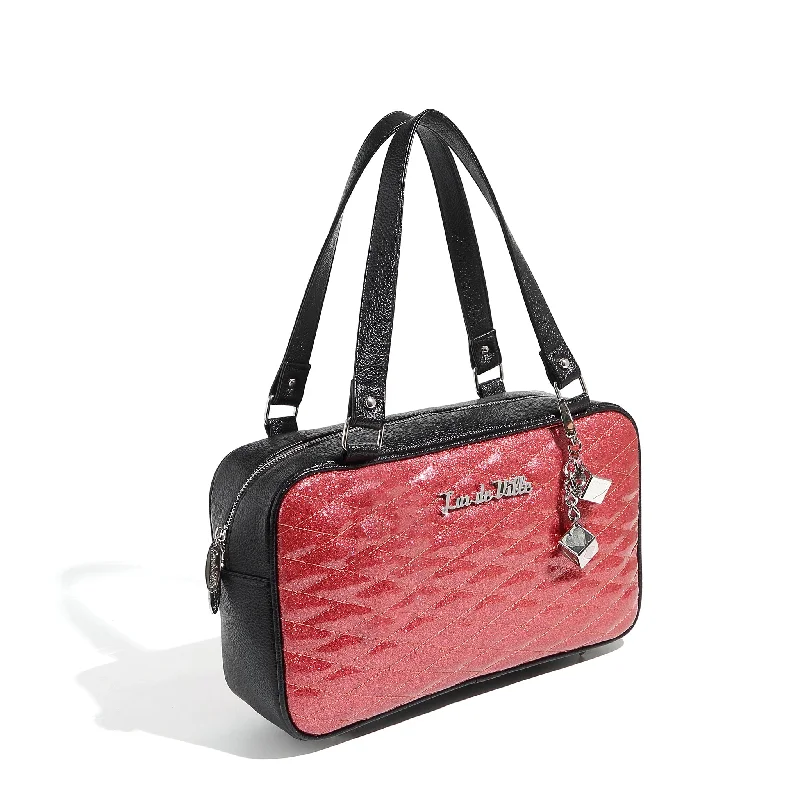 Quilted handle bags with stylish textured finish -Black and Pink Bubbly Sparkle Speedster Tote