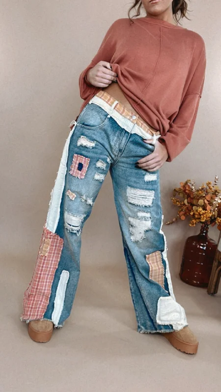 Jean Skirts for Feminine -Oli & Hali: Preslee Patchwork Wide Leg Jeans