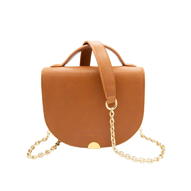 Handle bags with sleek zippers for closure -TOP HANDLE CROSSBODY- Cognac